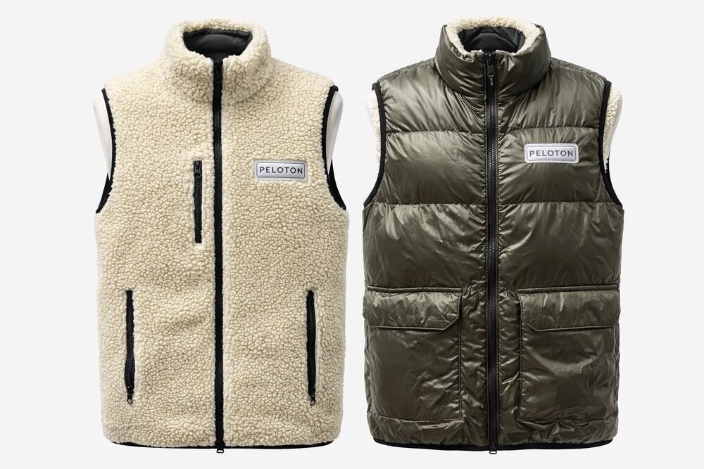 Peloton Hudson Puffer Vest Women's Small Green Reversible Sherpa Jacket Full Zip